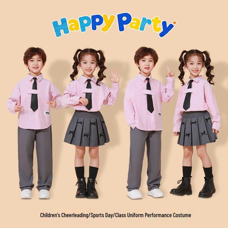 Kids' Academy-Style Striped Shirt & Dress Pants for Choir or Sports Meet