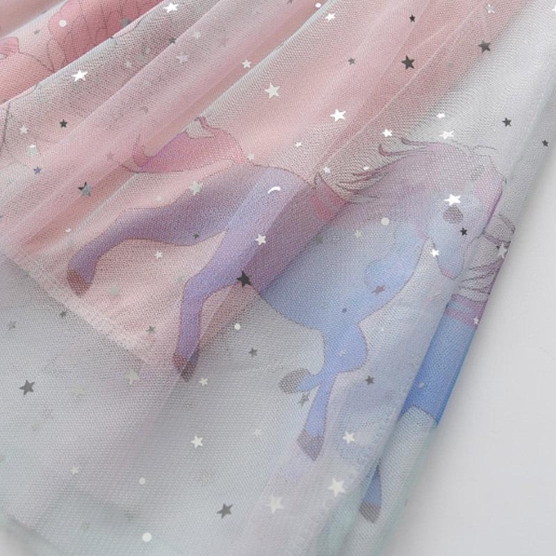 Sommer Mädchen Farbverlauf Tüll Prinzessinnenkleid Cartoon Einhorn Druck Aufgebauschtes Netz Partykleid Für Kinder