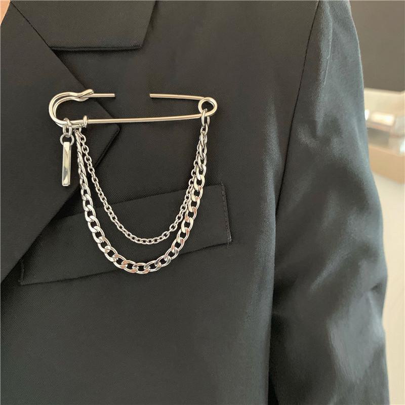 Korean Harajuku Style Metal Chain Brooch – Trendy Hip Hop Street Fashion Accessory for Men and Women