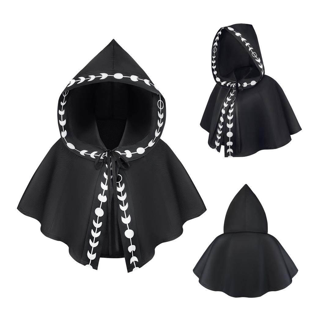 Halloween Cloack Medieval Hooded Cloack with Hat Wizard Cosplay Shoulder Cape Crop Tops Costume Accessories