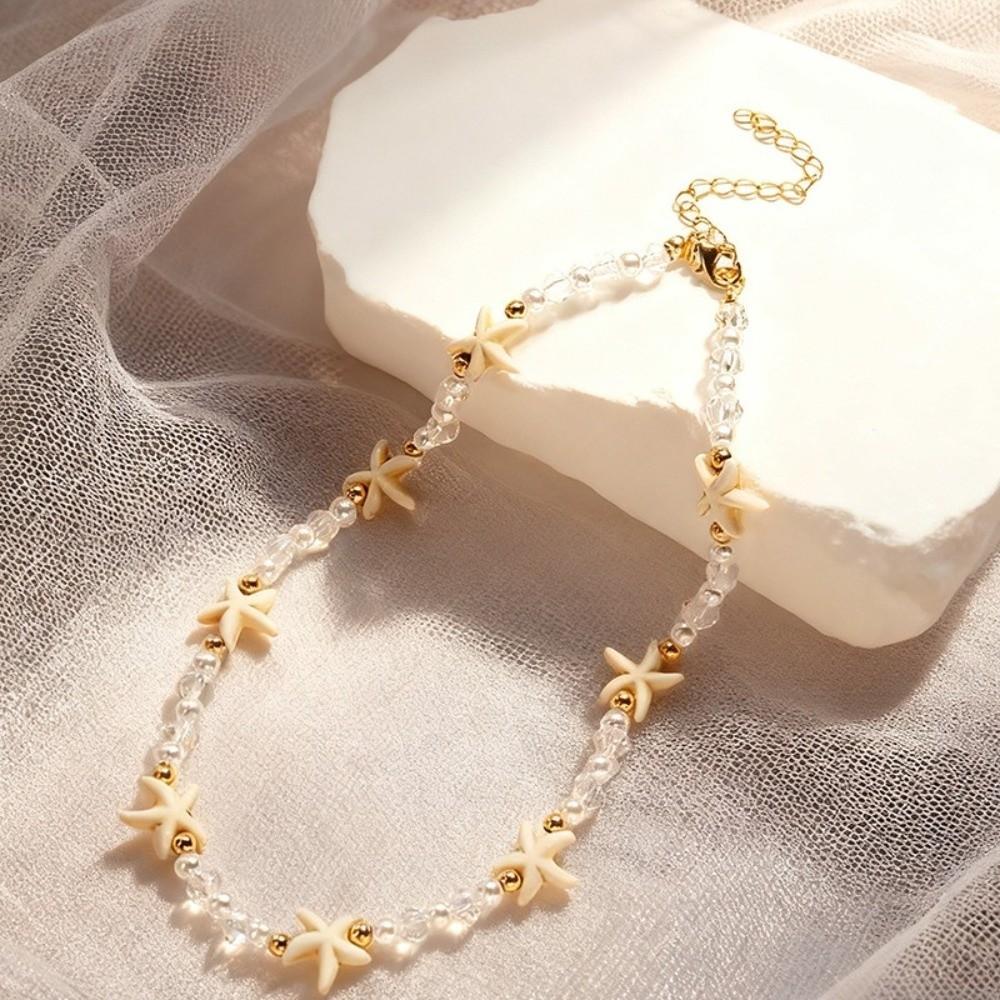 Sea Series Starfish Necklace Adjustable Beach Beaded Necklace Bohemian Style Necklace  Vacation