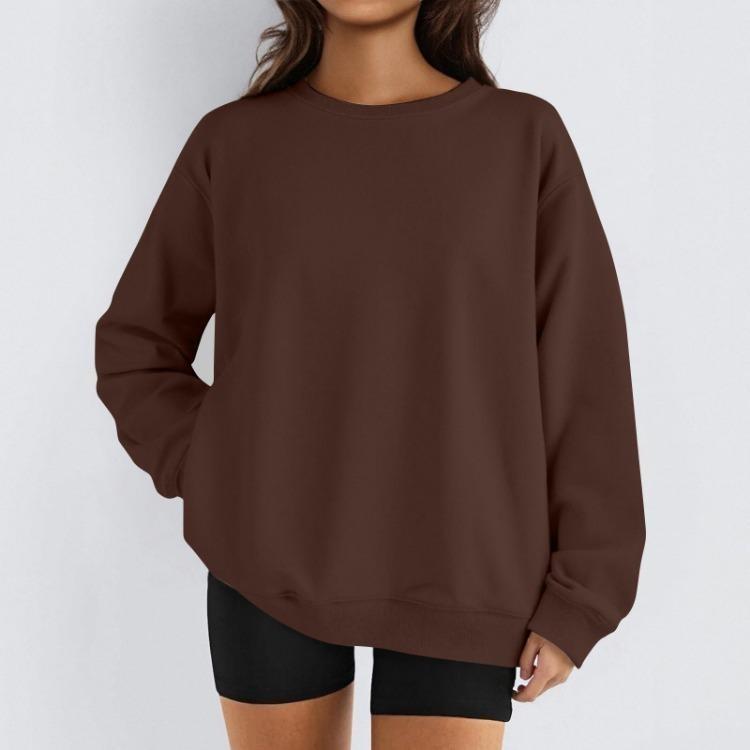 Damen Winter Fleece Tops Langarm Sweatshirt Lässiger Rundhalsausschnitt Pullover Lockerer Schnitt Warme Wintertops