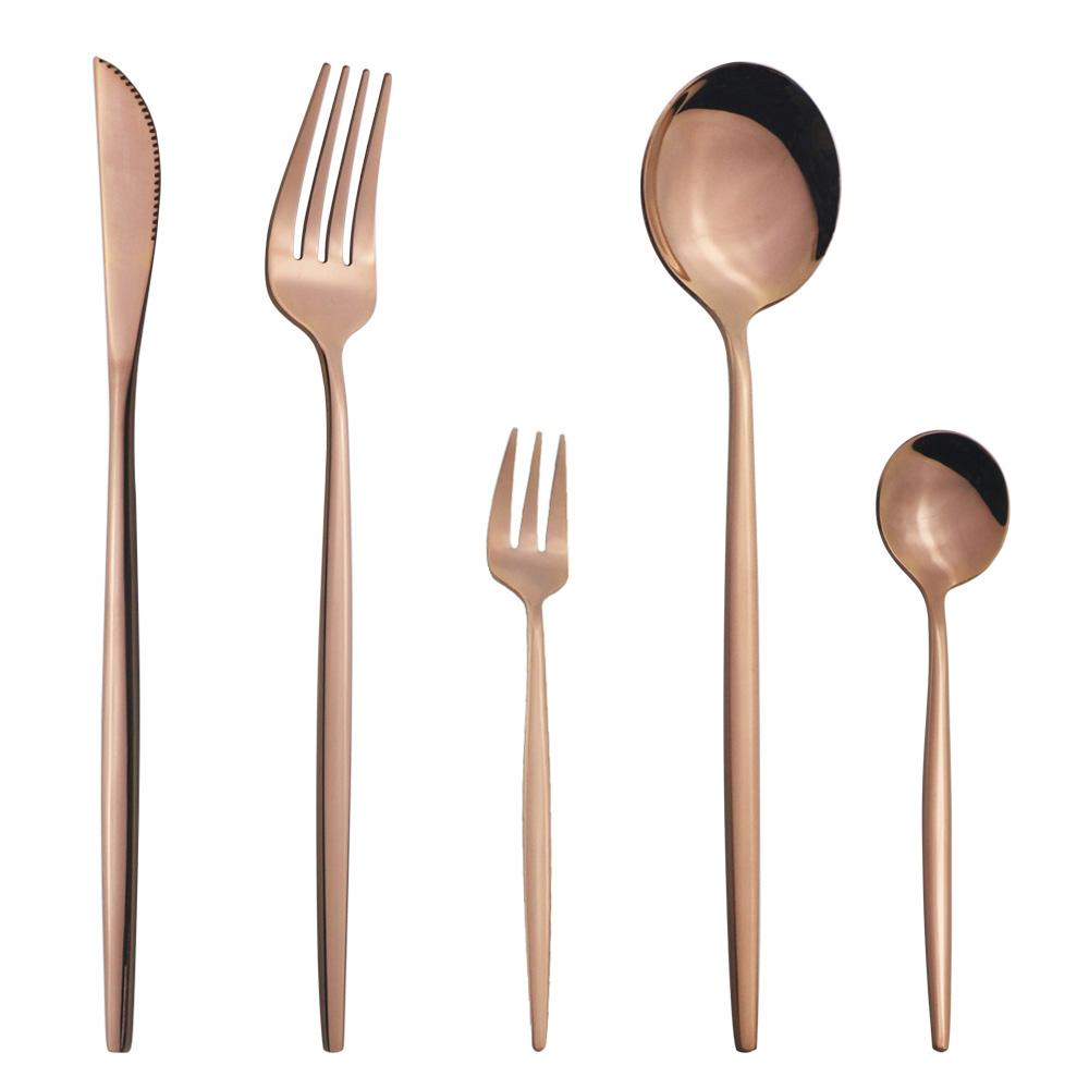 5Pcs White Gold Dinnerware Cutlery Set Knife Dessert Fork Coffee Spoon Tableware Stainless Steel Dinner Flatware Silverware Set