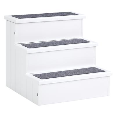 Psí schůdky na postel pohovku, 3stupňové dřevěné psí schůdky na pohovku, Schůdky pro mazlíčky s úložným prostorem pro malé kočky a štěně, Bílé