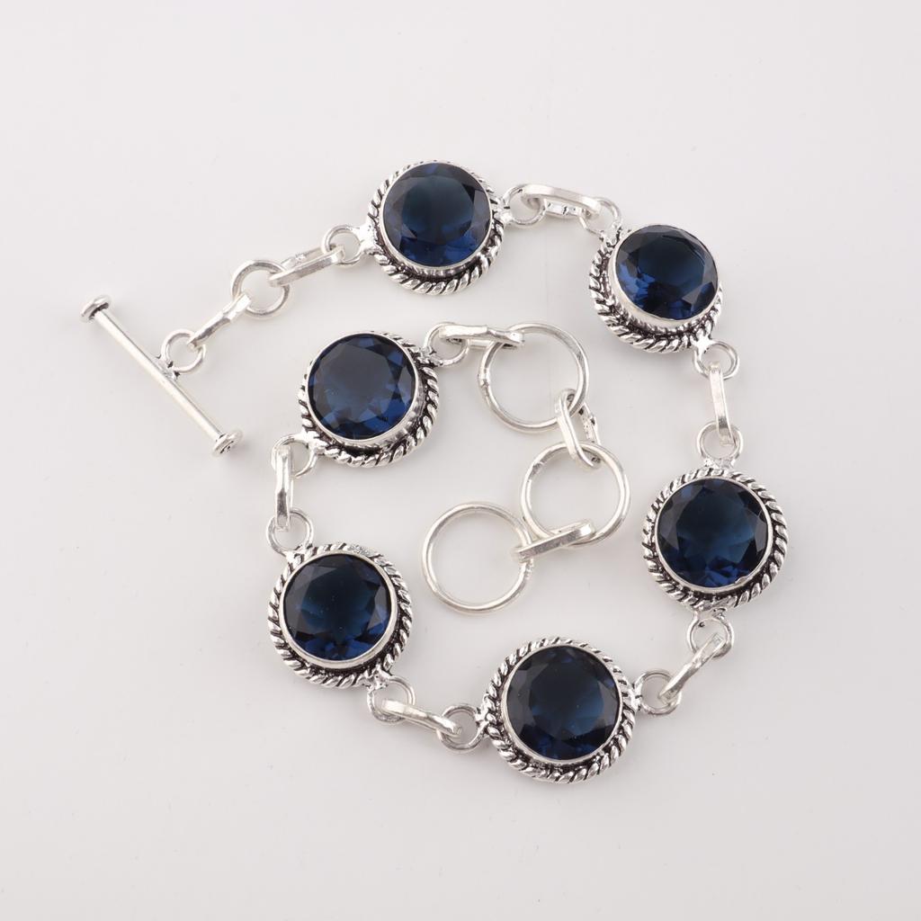 London Blue Topaz Gemstone 925 Sterling Silver Handcrafted Jewelry Bracelet 7-9" RB-16-9