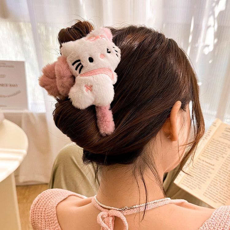 Cute Plush Clip Hair Accessories For Girls Strawberry Bear And Winnie The Pooh Cat Styles