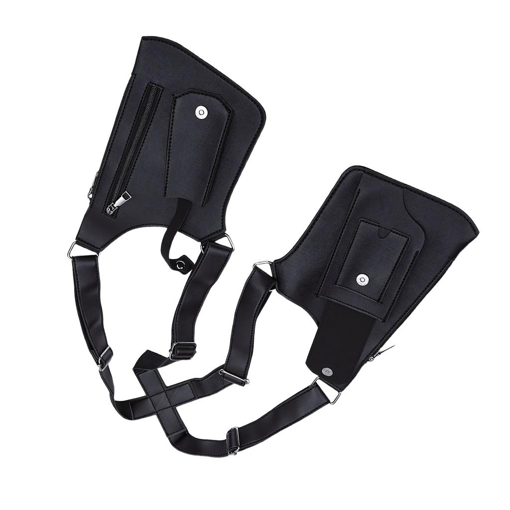 Double Shoulder Armpit Bag Vintage PU Leather Multi Function Underarm Wallet Holster Bag for Men Outdoor Phone