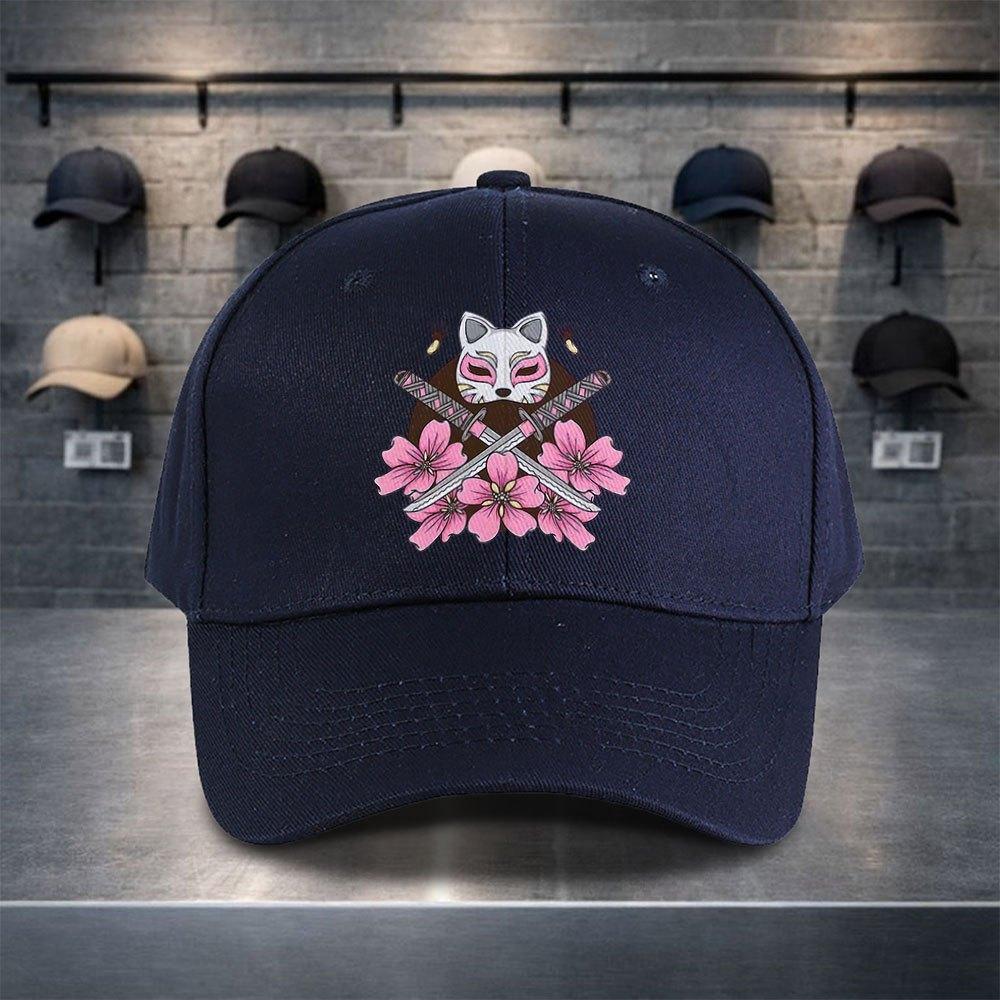Kitsune Fox Mask Katana Cherry Blossom Baseball Cap Unisex Polyester Casual Adjustable Outdoor Hat