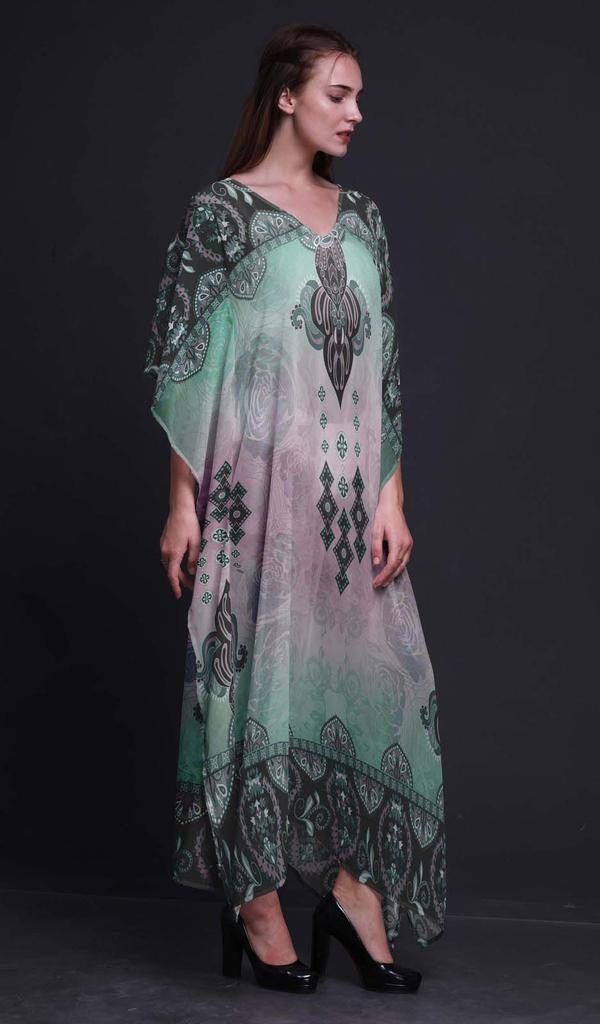 Phagun Floral Damask Ladies Plus Size Kaftan Summer Wear Beach Coverup Kimono