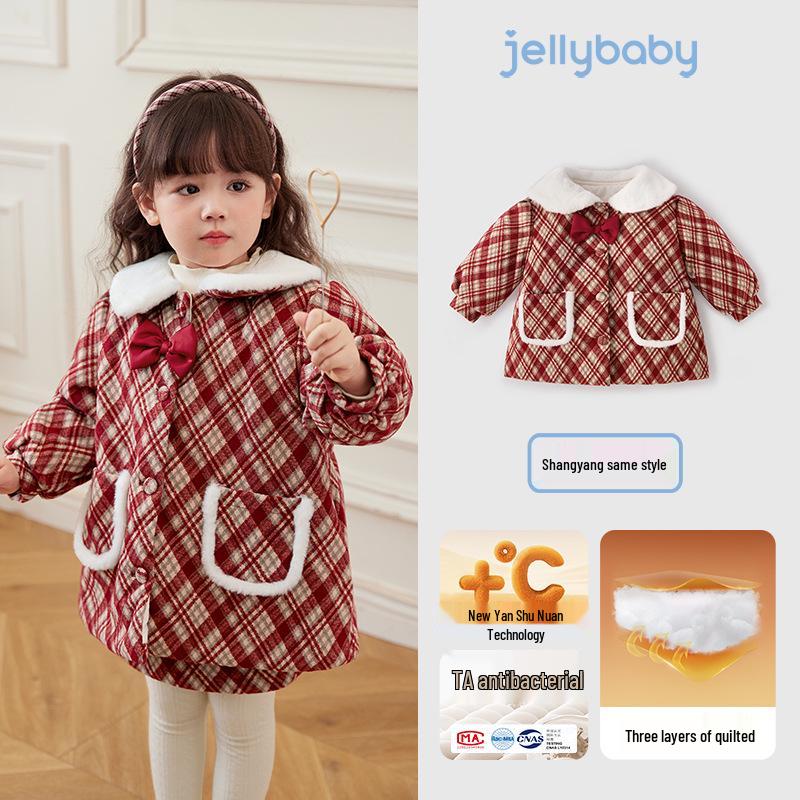 

Girls Red Woolen Jacket - Stylish Autumn/Winter Coat with Plus Velvet for Children 110cm