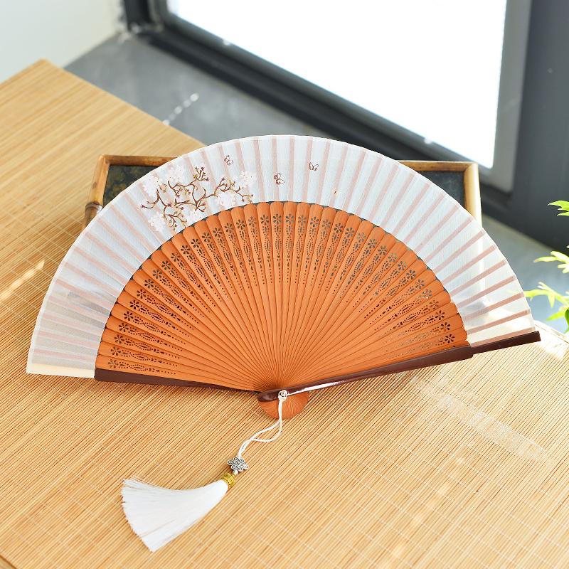 Chinese Custom Folding Fan Simulated Silk Fan Surface Bamboo Fan Bones Stage, Stage Props Decorative Crafts Chinese Culture
