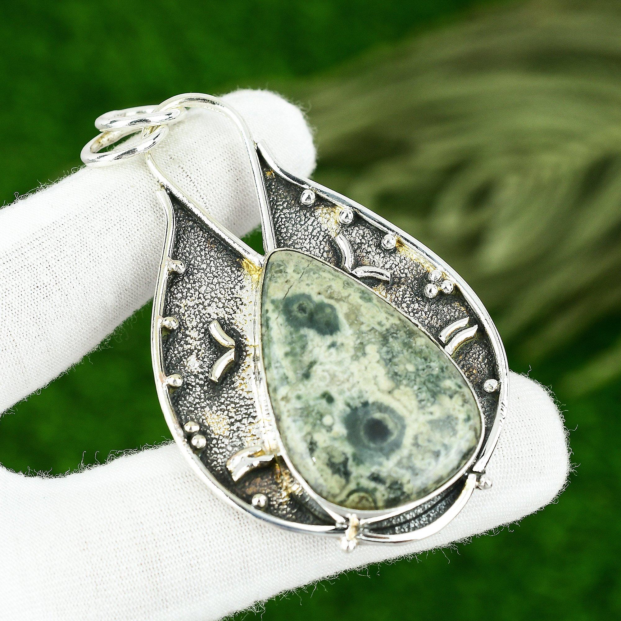 

Ocean Jasper Stone 925 Silver Engagement Daughter Unique Bezel Pendant Jewelry
