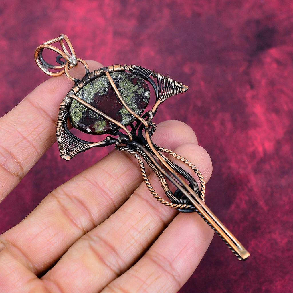 Dragon Bloodstone Pendant Copper Wire Wrapped Pendant Handmade Gemstone Jewelry