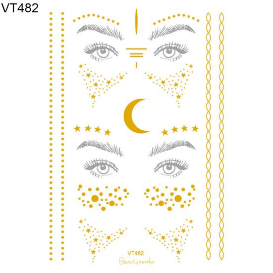2Pcs Waterproof Shiny Metallic Gold Glitter Tattoo Sticker Temporary Body Art