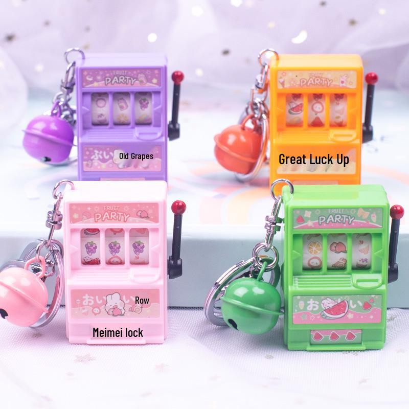 Mini Cartoon Fruit Slot Machine Keychain: Playable, Spinning, Rocking Toy Game