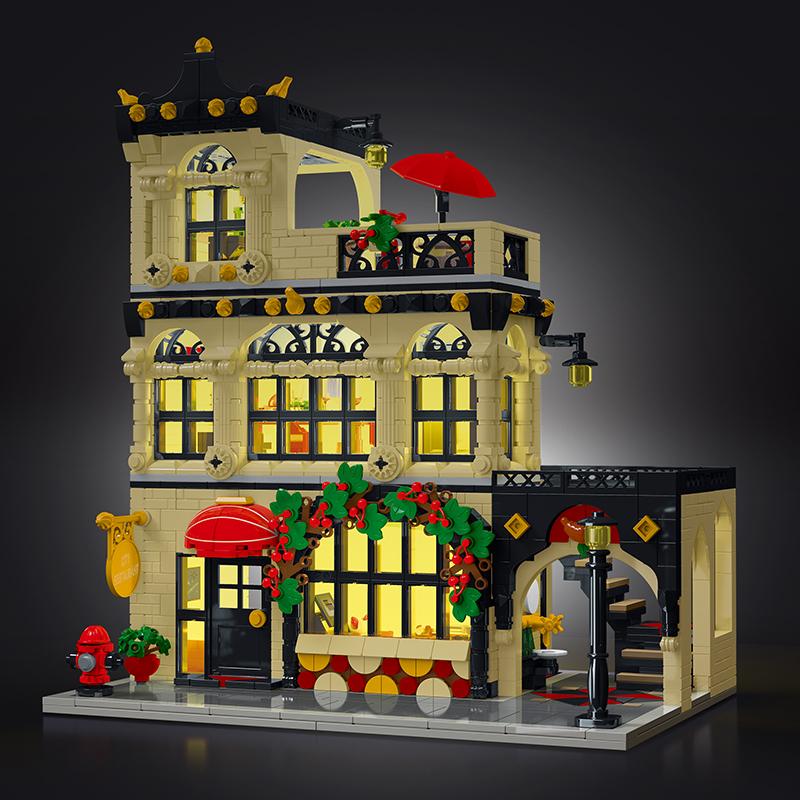 1489 Teile Moc Kreative Stadt Westliches Restaurant Straßenansicht Gebäude Lde Bausteine Modell Architektur Kinder Puzzle Spielzeug
