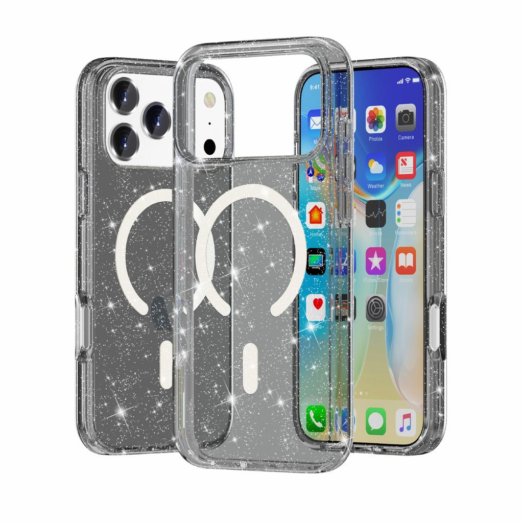 iPhone18ProMax Magnetic Mobile Phone Case Is Suitable for Apple 18Pro Terminator Transparent Glitter MagSafe Case.