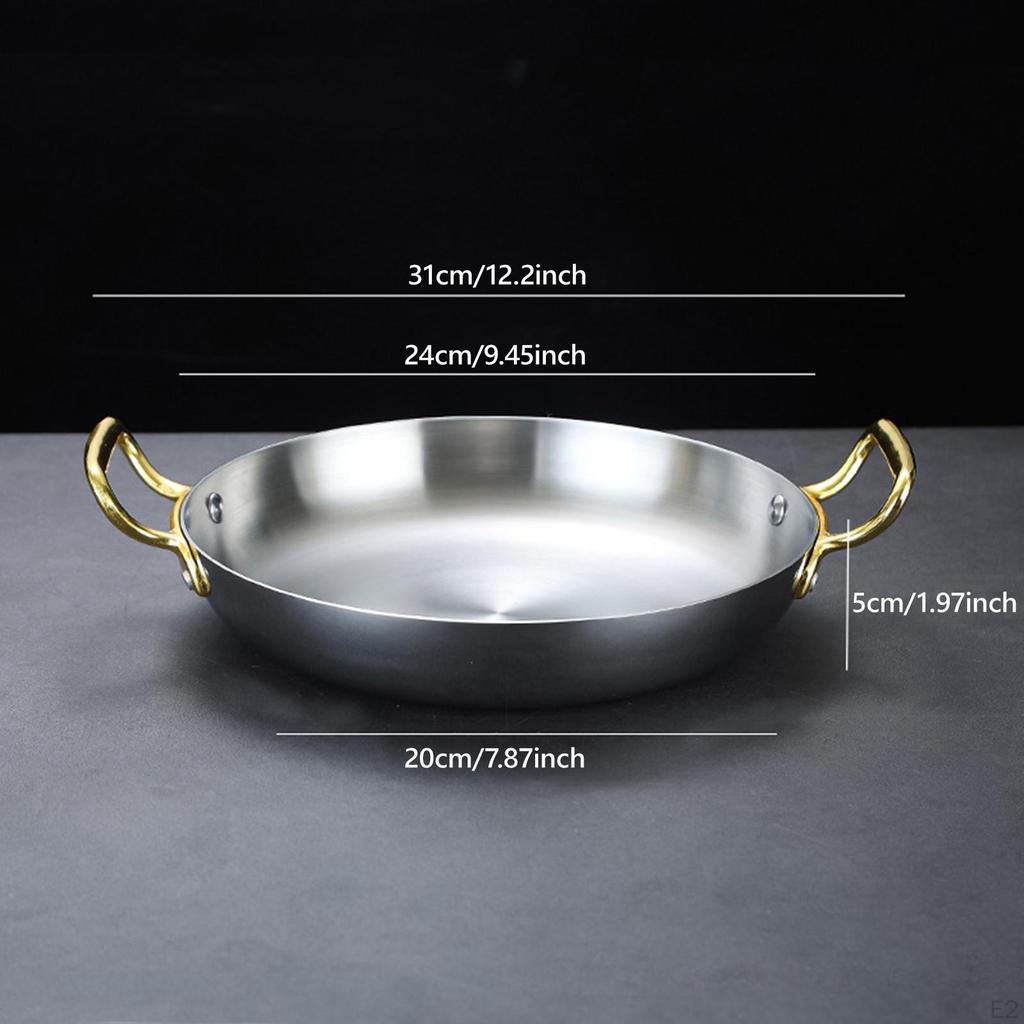 Ramen Pot Universal Double Handle Stainless Steel Paella Pan for Soup Noodle 24cm