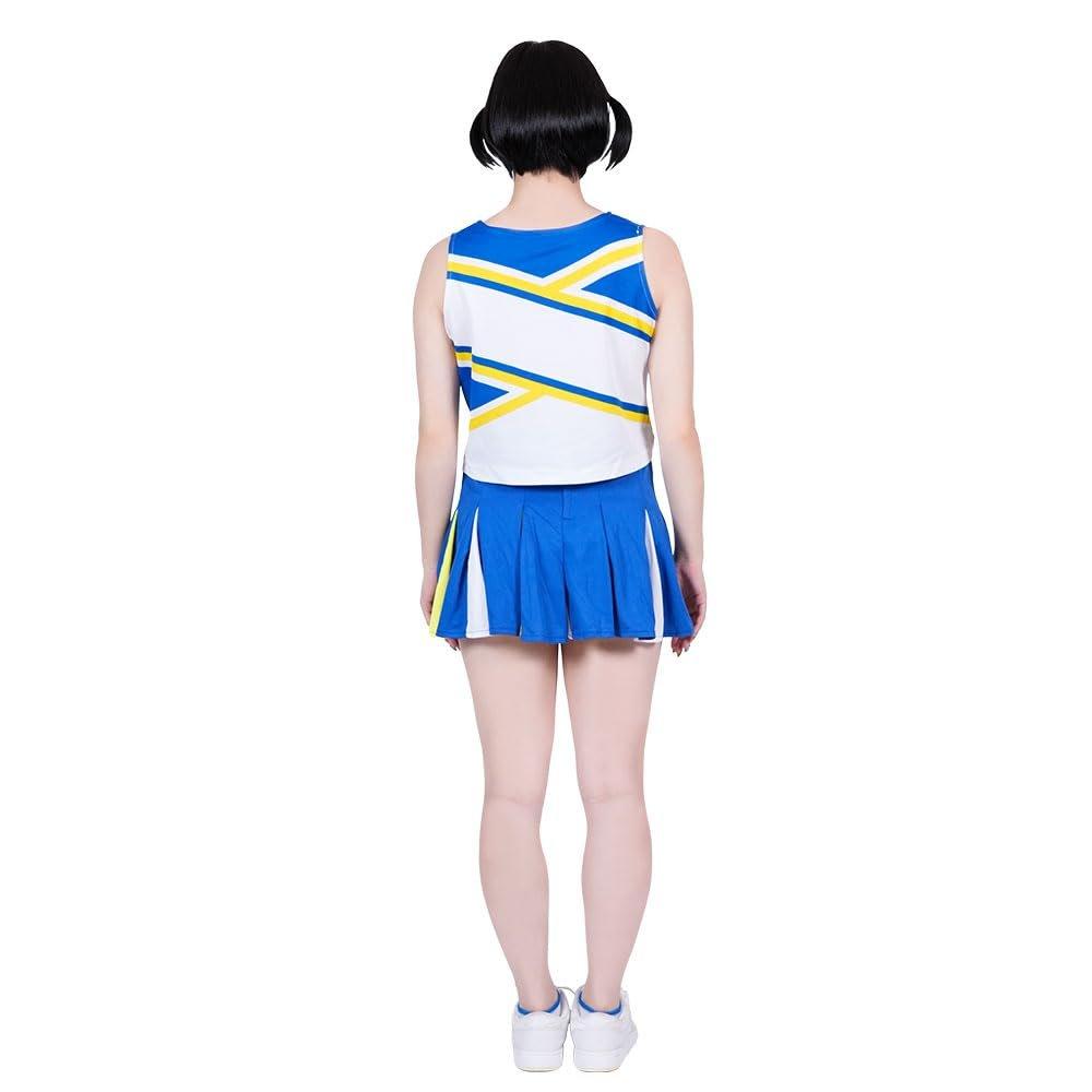 Be With Women's Cheerleader Cosplay Costume Set - LOVE Logo Crop Top and Pleated Mini Skirt, Blue & Yellow, Size M for Halloween Party Events