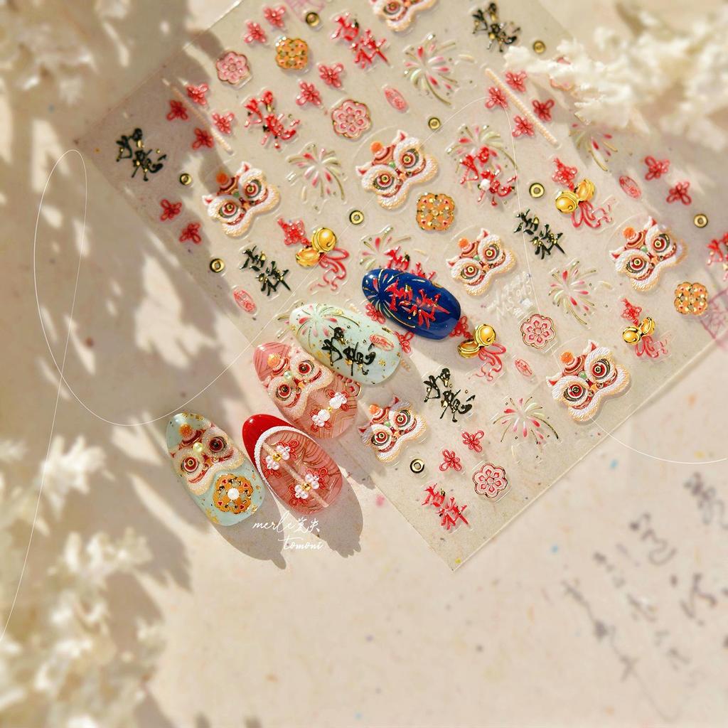 Tomoni & Moshi Metal Nail Art Stickers - DIY New Year Festive Style with Chinese Lion Dance Ornaments.