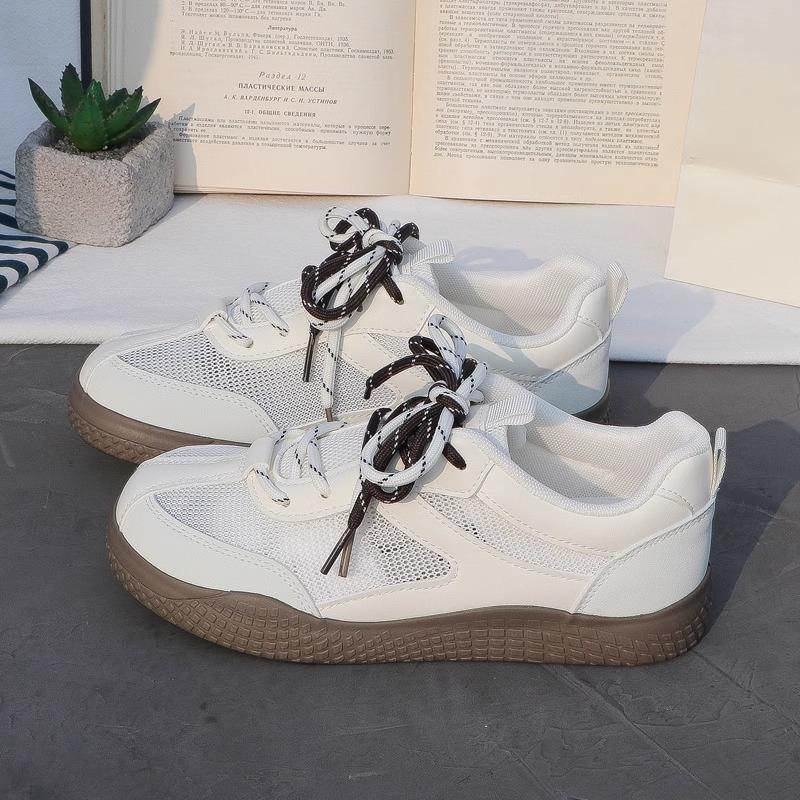 

2025 весна и лето новые сетчатые белые туфли на плоской подошве дышащие и универсальные повседневные и легкие кеды ins трендовые немецкие тренировочные туфли 40 бежевый