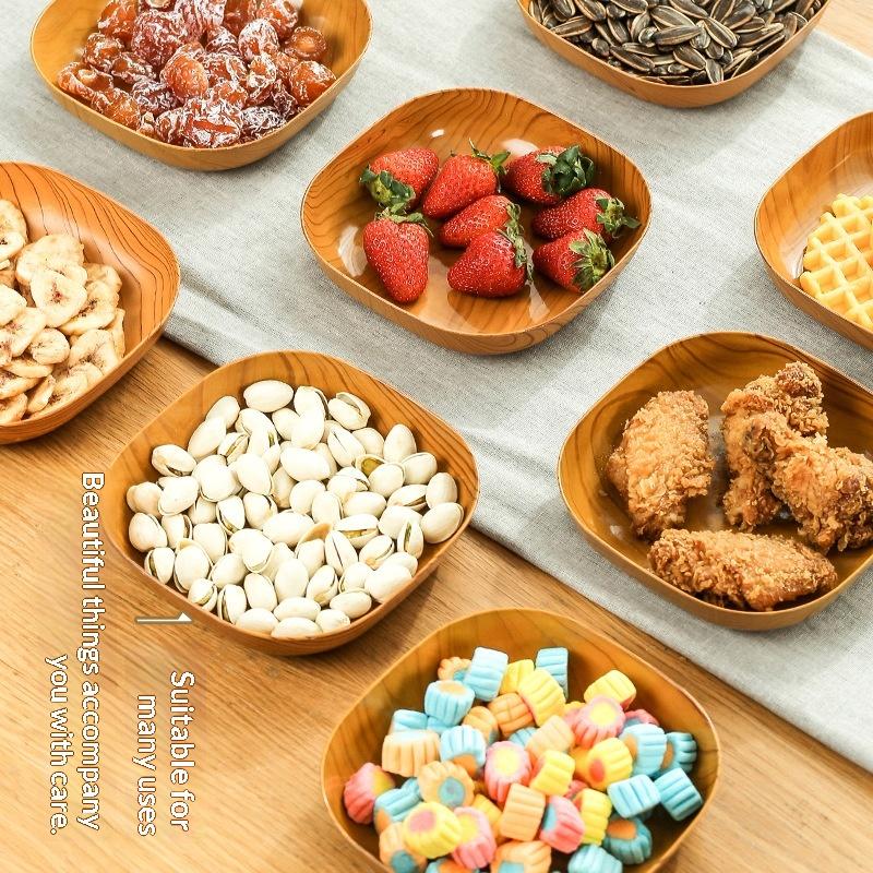 1Set Japanese-Style Plastic Dish Multifunctional Simple Imitation Wood Grain Bone Spitting Dish Household Food Grade Fruit Bowl