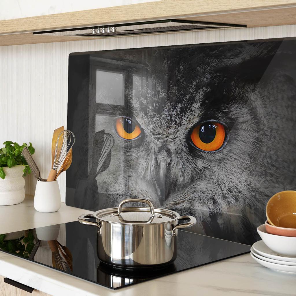 Glass Serving Board for Snacks Owl With Devilish Eyes 80X52 Cm