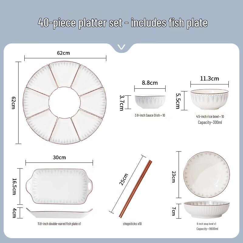 KANGMO 40-Piece Ceramic Dinnerware Set