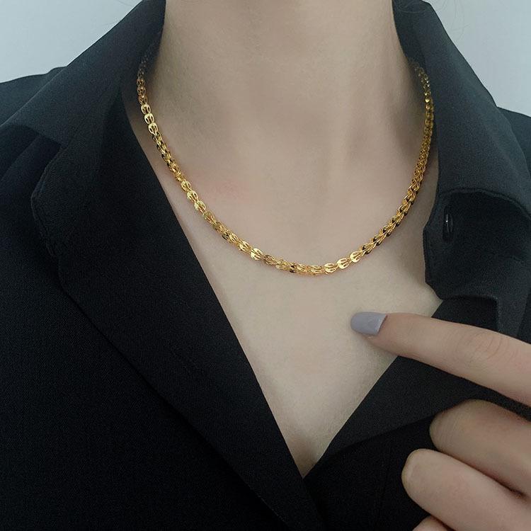 European-American Fashion Three-Layer Flat Snake Chain Layered Necklace for Women - Metal Cross Clavicle Chain