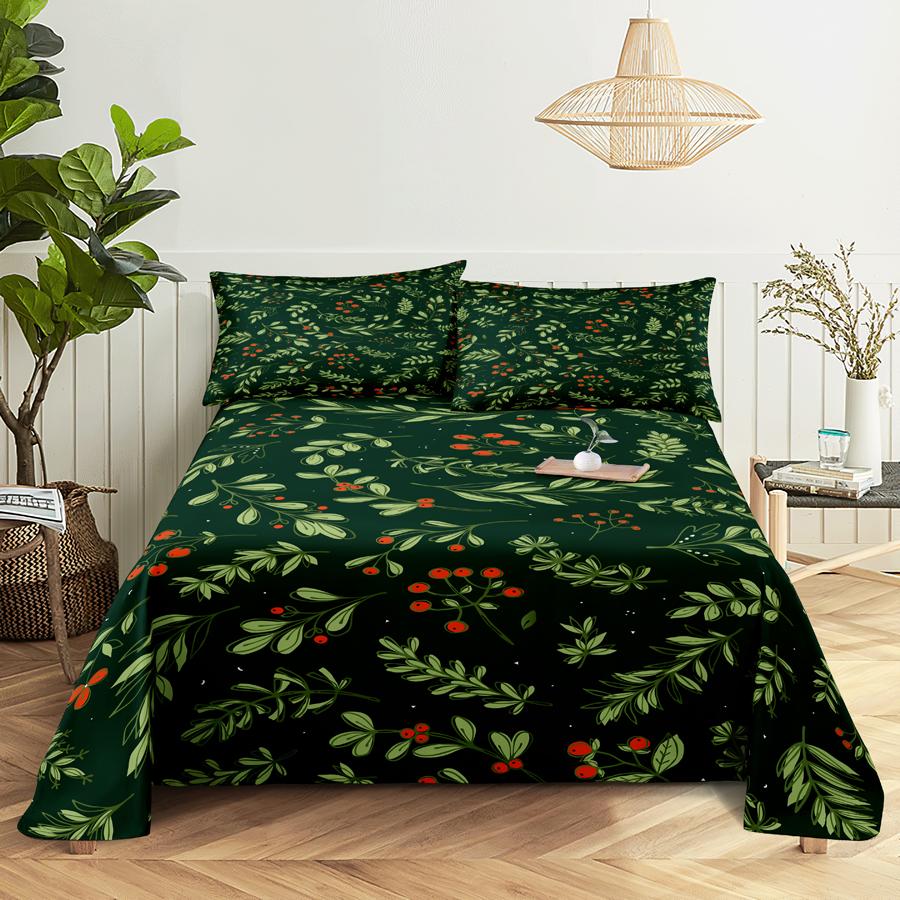 Bed Sheet Set 240x220 Christmas Tree With Pillowcase Letter Green For Single Double Beds Kids Adult 3D Bedding Texile Twin Full