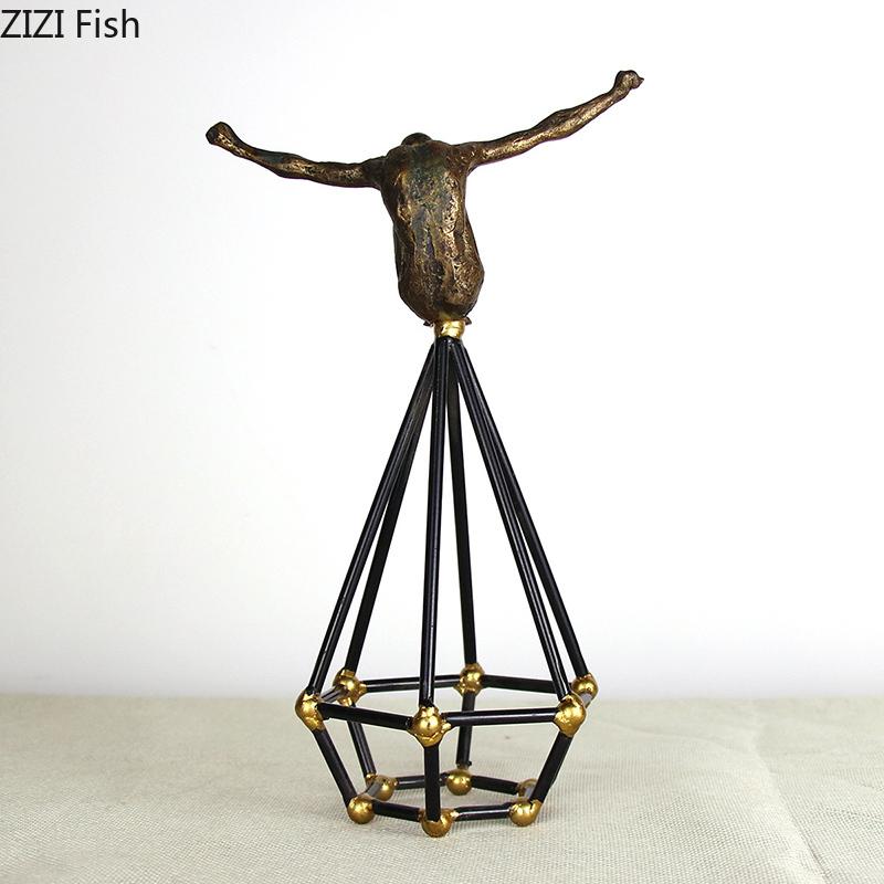 Retro Golden Figures Statue Ornaments Desk Decoration Minimalist Abstract Acrobat Character Resin Sculpture Room Aesthetic Decor