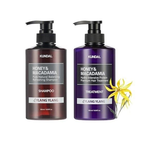 Kundal Ylang Scent Honey Macadamia Shampoo + Treatment (500ml Each) Long-lasting Fragrance Korean Hair Care