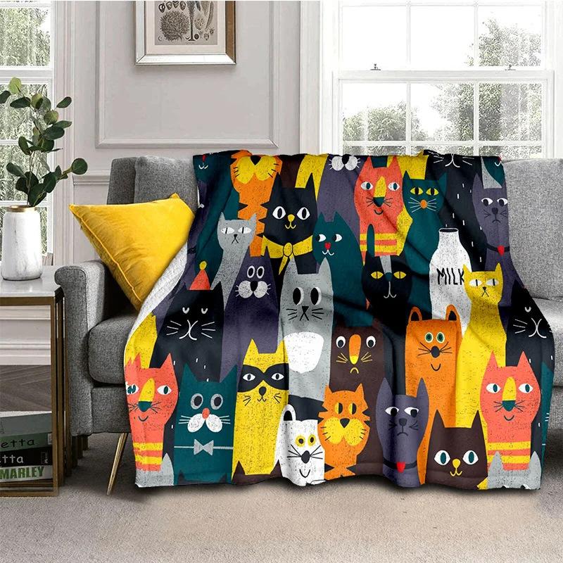 Cartoon Cat Flannel Comfortable Warm Blanket Children'S Gift Fluffy Soft Blanket Sofa Nap Portable Blanket