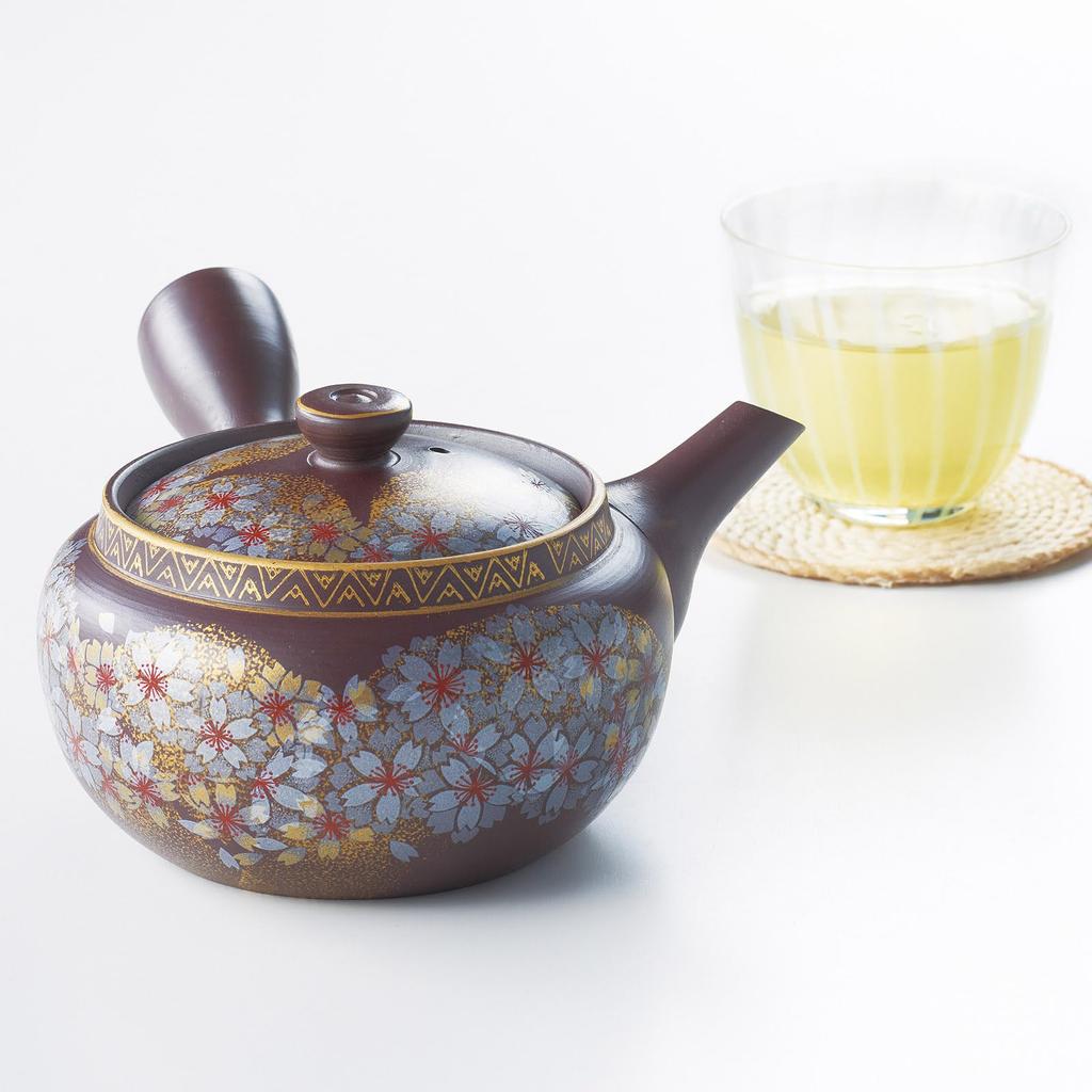 Banko-Keramik für ca. 300 ml mit einem neuen Krug mit rotem Fuji und roten Pflaumenblüten in Form von Yoshino-Kirschen, hergestellt 16636 Teekanne, "Kutani