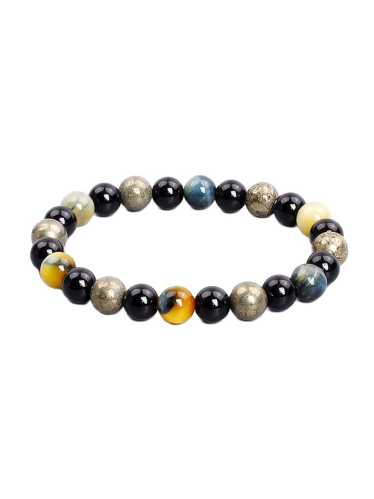 Triple Protection Natural Stone Beads Bracelet Tiger's Eye for Courage Obsidian for Grounding & Pyrite for Wealth Health Jewelry