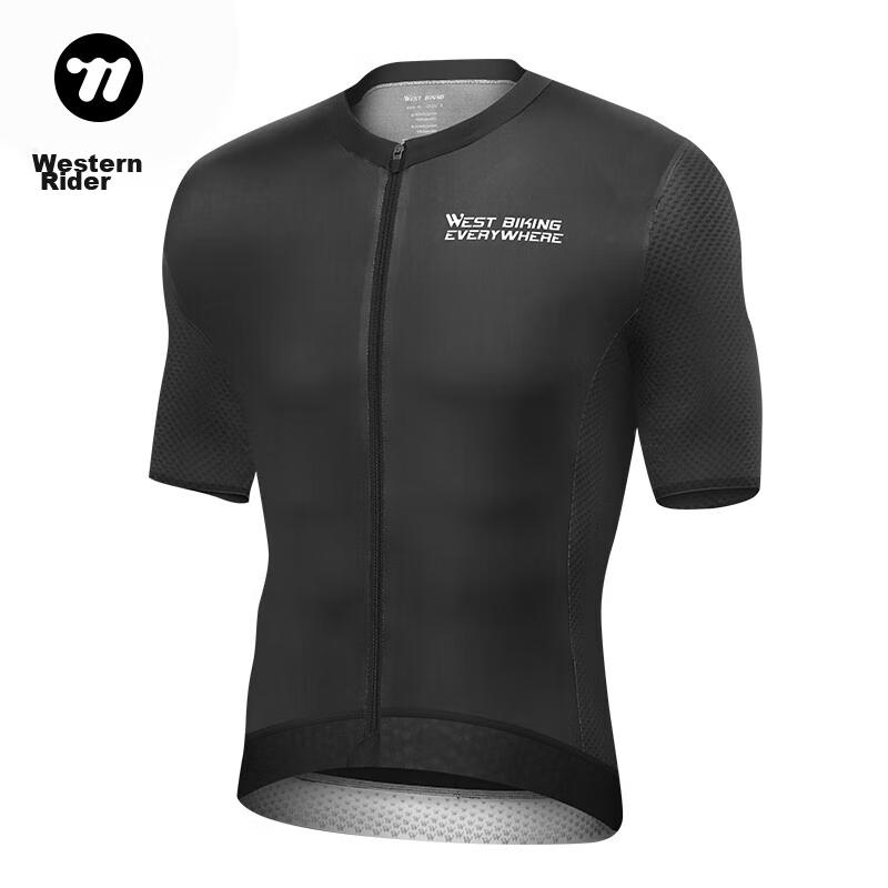 Summer Cycling Jersey Short Sleeve Top, Black, L