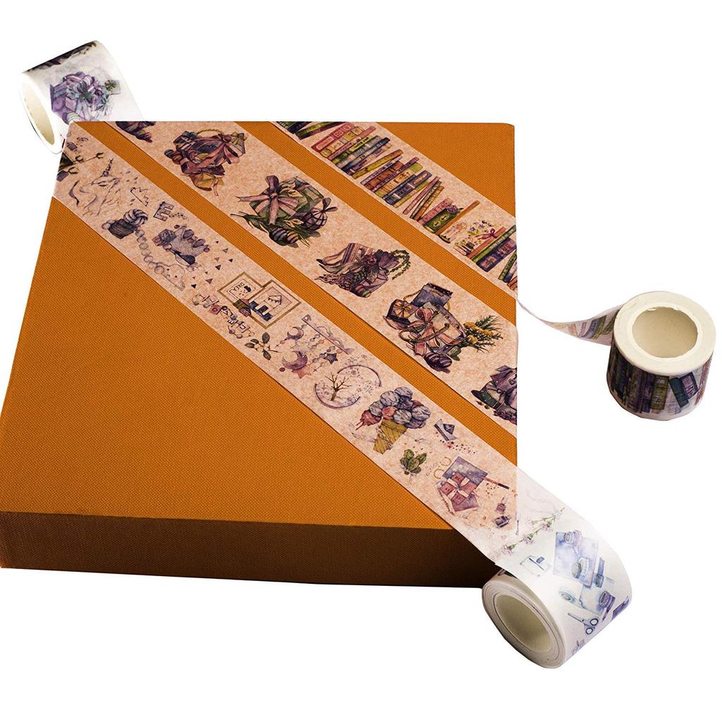 Navy Peony Colorful Book Line Washi Tape Set 30mm x Cute Japanese Decorative Tape Purple Adhesive Tape for Decorating and More Wide Washi Tape Roll