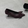 2025 autumn new pointed suede bow retro high heels women's fashion versatile stiletto commuter shoes