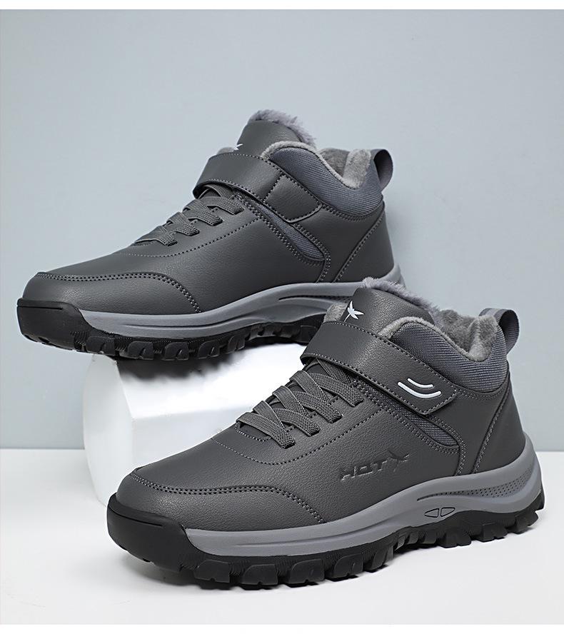 Red Dragonfly Men's Winter High-Top Casual Shoes: Warm Plus Velvet, Soft Sole, Non-Slip Walking Shoes for Middle-Aged and Elderly