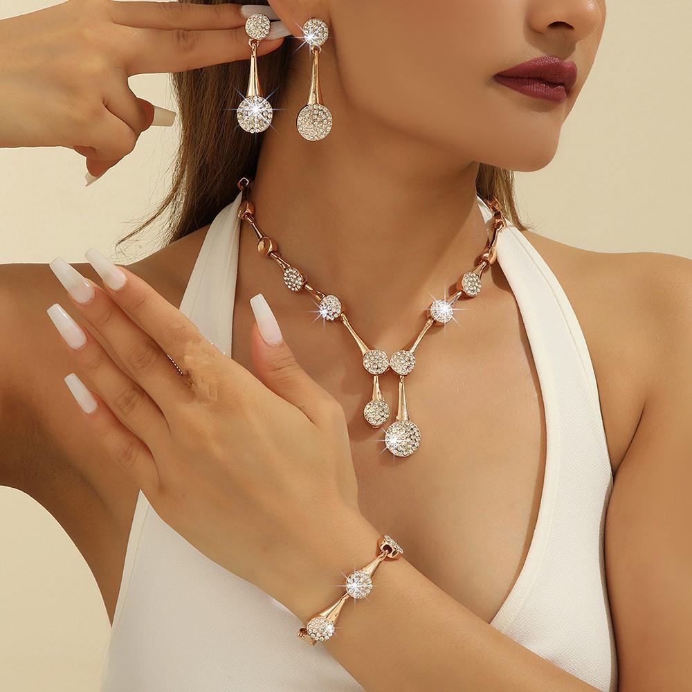 Elegant Rhinestone Water Drop Necklace Set - High-End European & American Court Style Jewelry for Women