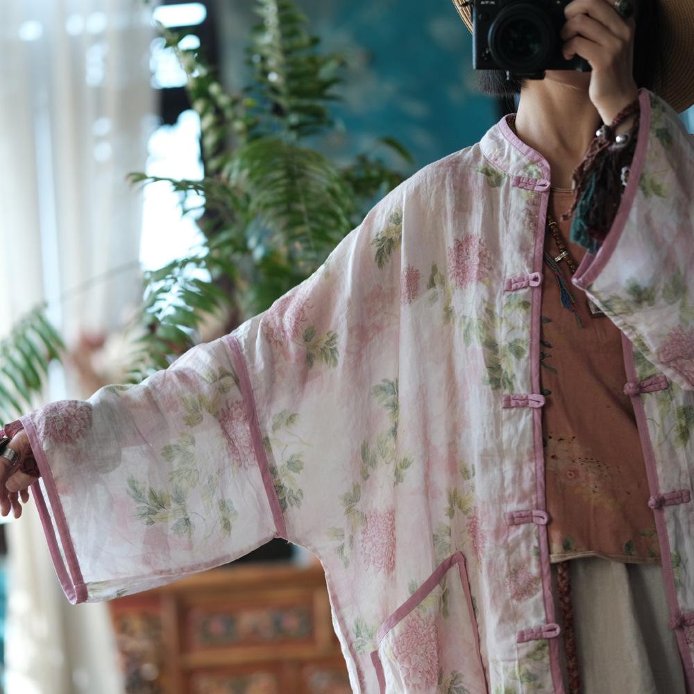 Ancient Clay Artistic Linen Sun Protection Women's High-End Cardigan 2156 Hazy