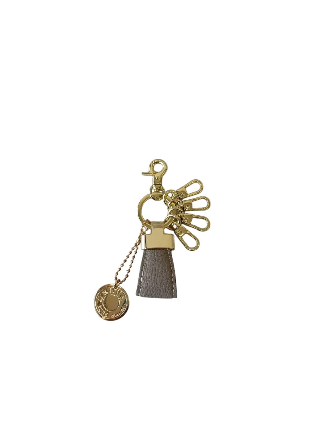 

[mauve] Genuine Leather Keychain for Women, Shrunken Calfskin with 5-Ring Snap Hooks (GreigeGD Hardware)