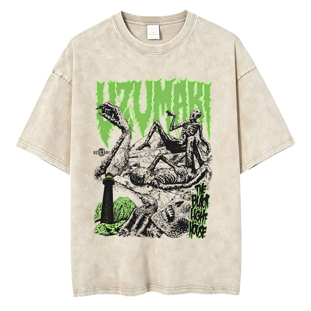 Anime Tomie Junji Ito Vintage Washed T-shirt Men Women Manga Horror Gothic Rock T Shirts Male Retro High Quality Cotton T-shirts