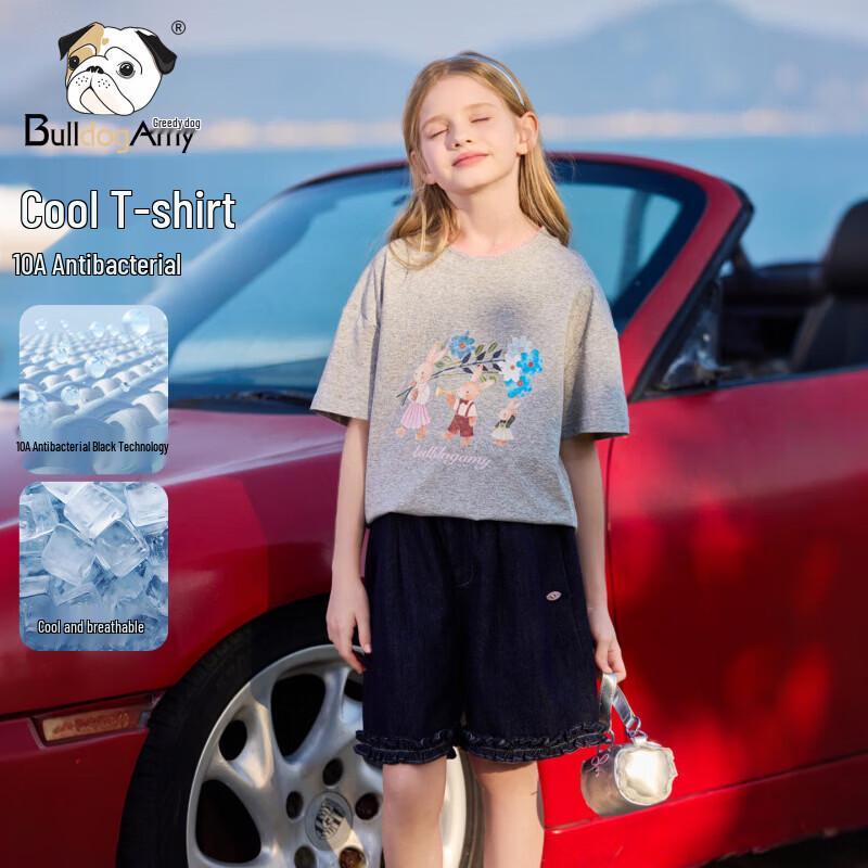 CHANZUIGOU Girl s Antibacterial Cooling Rabbit T-shirt 140 cm