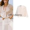 Spring and Summer New Women Clothes V-Shaped Neckline Knot Decoration Stripe Long Sleeve Lapel Shirts 5029082 838153