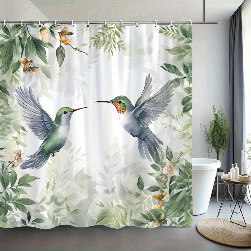 Hummingbird Shower Curtain Green Leaf Floral Design Nature Art Bathroom Decor Waterproof Printed Bath Curtain Home Fashion