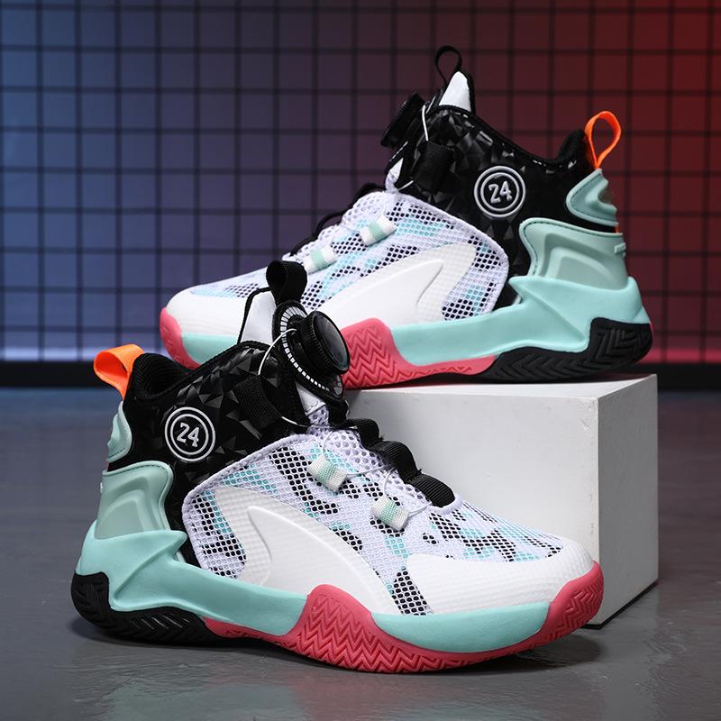 Classmates Boys Basketball Shoes Children's Rotating Button Sneakers Mesh Boys Sneakers Elementary School Running Shoes