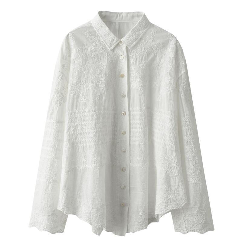 DIMANAF New Spring Shirt Women 2025  Lace Blouse Long Sleeve Basic Fashion Tops Tees Casual Loose White Tees