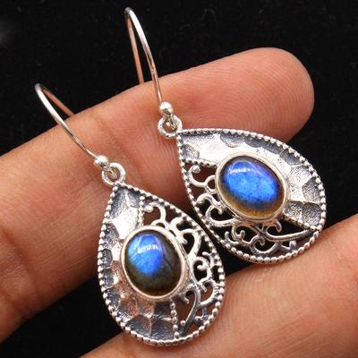 Χειροποίητο κρεμαστό σκουλαρίκι Labradorite Amethyst Green Onyx Moonstone Gemstone 925 Sterling