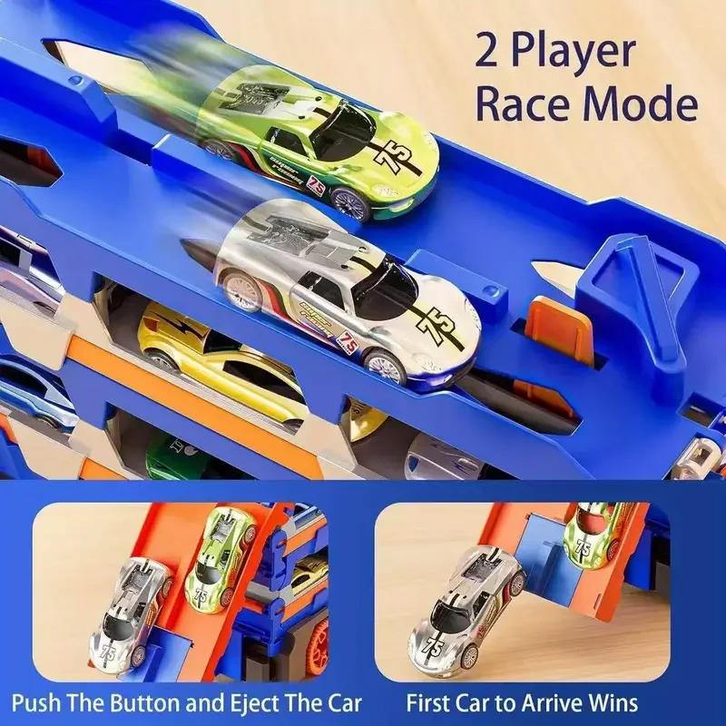 Dinosaurier Transport LKW Spielzeug Rennstrecke Faltbarer Dino Träger Auto Set mit Mini Autos Geschenke für Kinder Jungen Alter 3-5 Kleinkinder Spielzeug